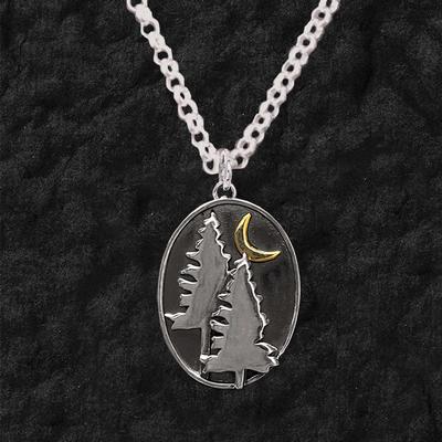  Oval 2 Pines Crescent Moon Pendant