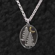 Oval 2 Pines Crescent Moon Pendant