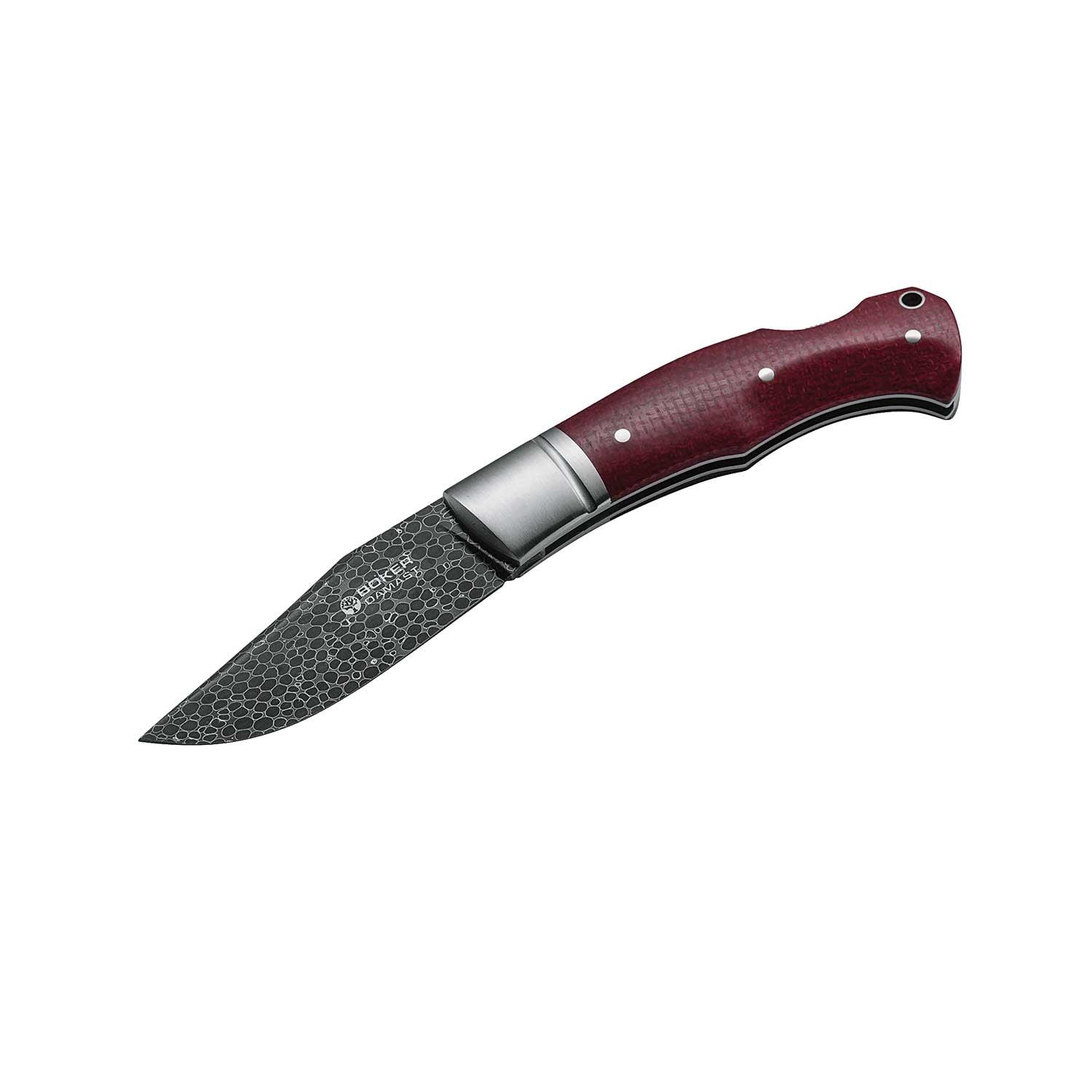 BOKER Boxer Damascus 111025DAM en acero damasco y micarta roja